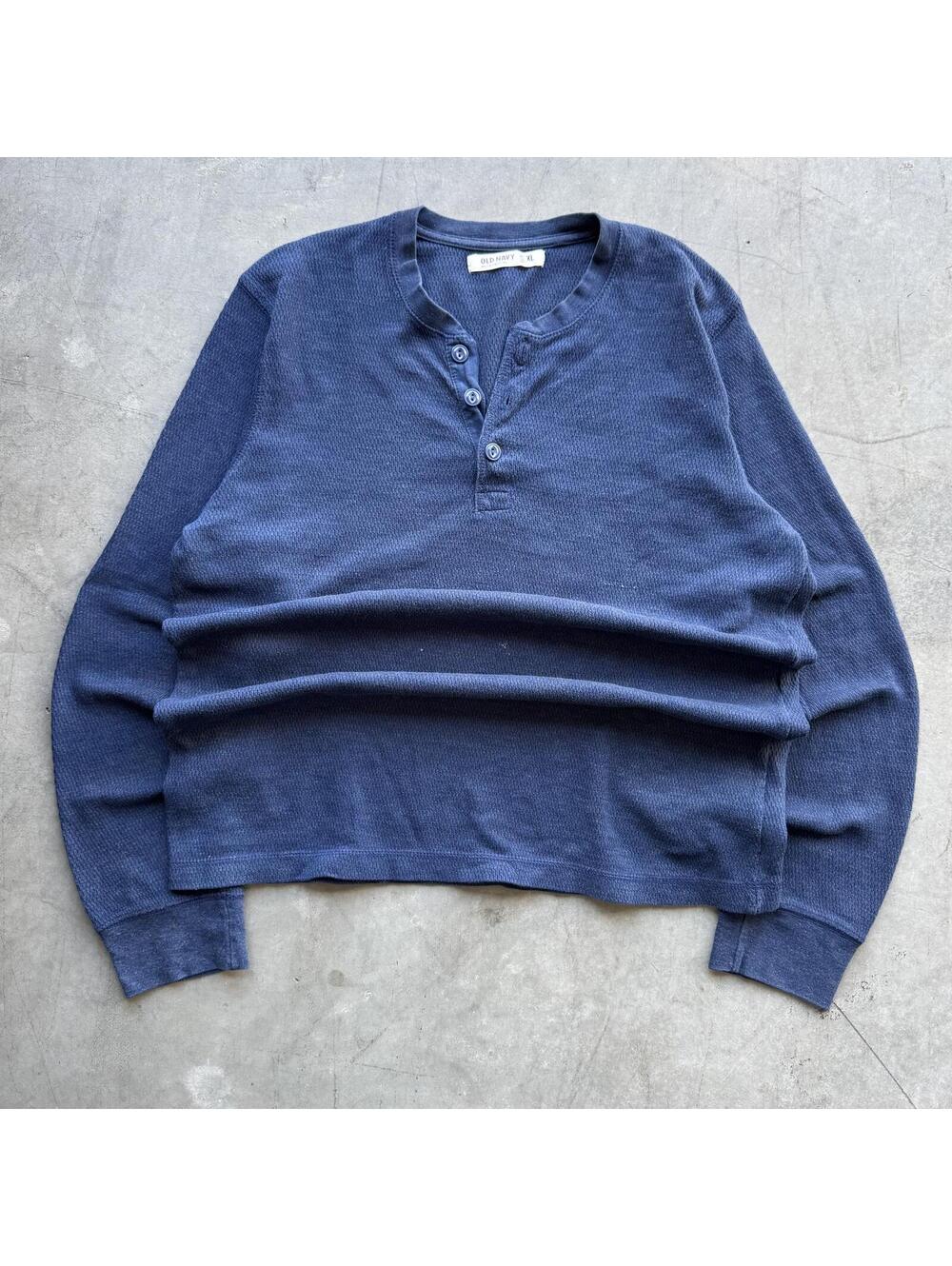 Vintage Y2K Old Navy Navy Blue Boxy Cropped Indie Henley Thermal